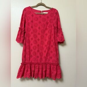 Anthropologie Eyelet Ruffle Dress with beaded sleeve and pockets
